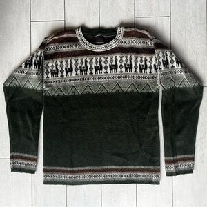 Super soft green wool blend alpaca llama sweater from Peru size S/M handmade